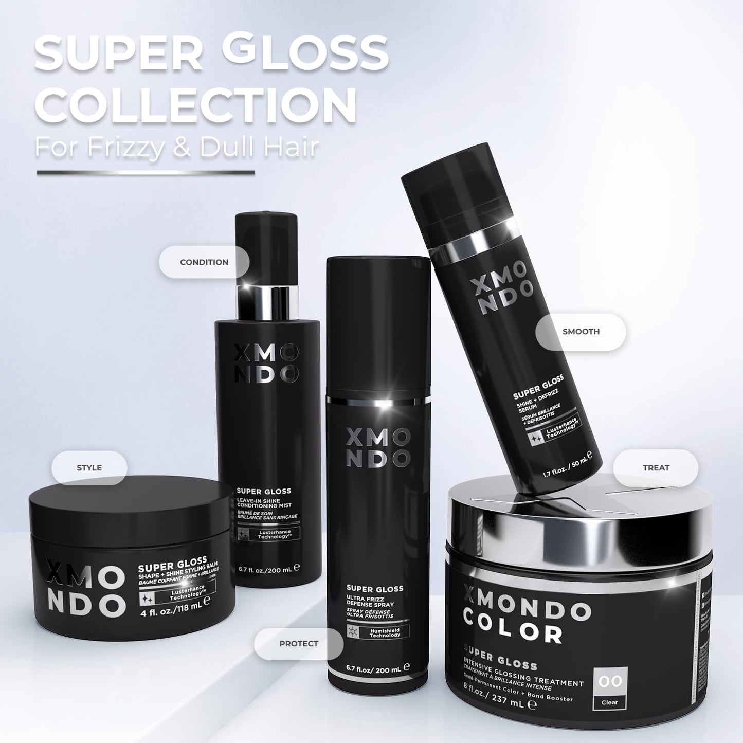 XMONDO Hair Super Gloss Leave-in Shine Conditioning Mist – Lightweight Conditioning Spray with Provitamin B5, Bond Booster, UV and Heat Protection, Tames Frizz, Boost Shine, 6.7 fl oz