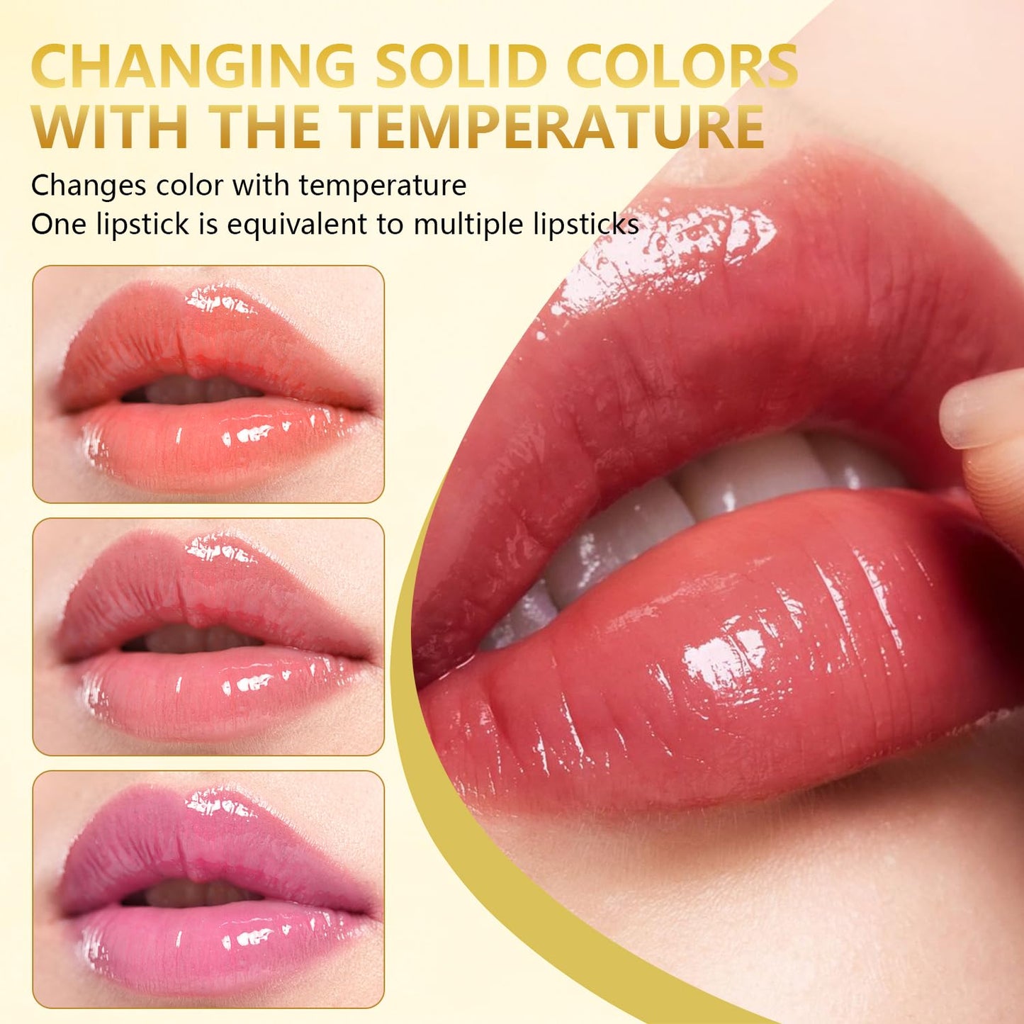 Color Changing Lipstick,Transferproof Colors Changings Transparente Lipsticks,Gold Crystal Color Changing Lipstick, Long Lasting 24 Hours Moisturizing Glossy Shine Lip Gloss(2PCS)
