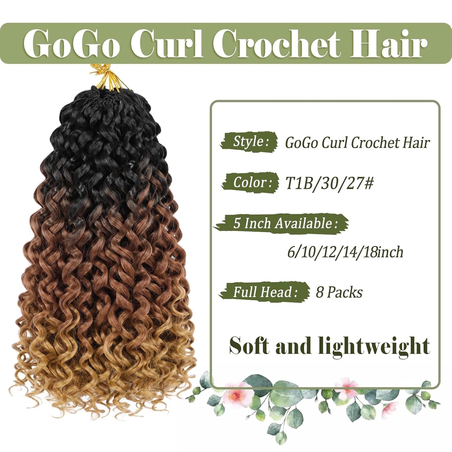 GoGo Curl Crochet Hair 10 Inch - 8 Packs Ombre Brown Water Wave Extensions for Black Women