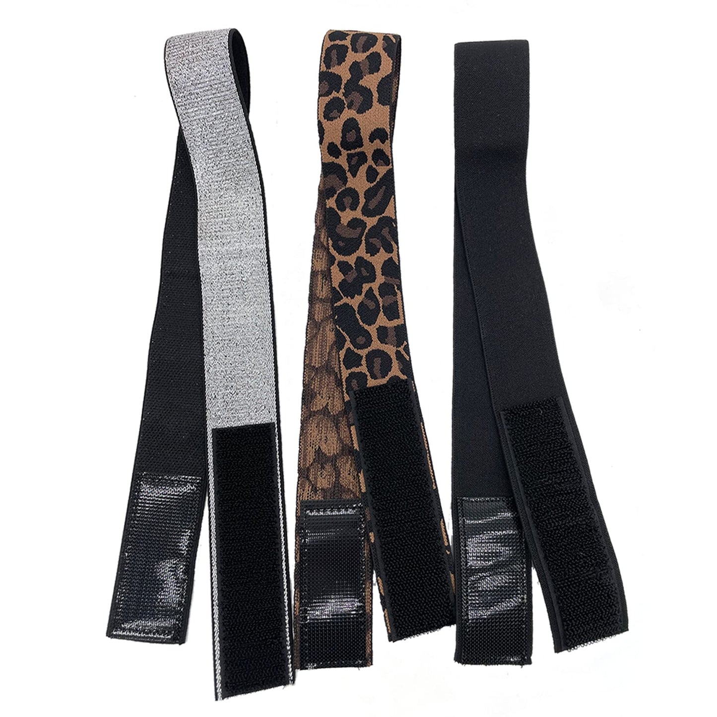 Atimiaza 3 Pcs Elastic Bands for Wigs - Lace Melting, Edge Wrap to Lay Edges (Silver, Leopard, Black Pack)