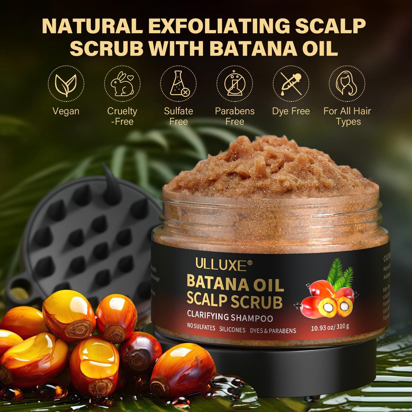 Scalp Scrub, 2-in-1 Clarifying Scalp Exfoliator Scrub Shampoo with Batana Oil Rosemary & Mint, Hair Treatment with Scalp Scrubber for Dandruff, Build Up, Oily, Itchy Scalp & Thinning Hair, 10.93 oz