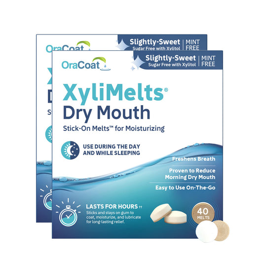 Oracoat XyliMelts for Dry Mouth Night Time or Day - Moisturizing Dry Mouth Adhering Discs, Sugar Free with Xylitol, 80 Count, Slightly-Sweet Flavor, 8-Hour Relief