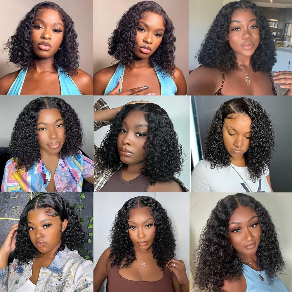 virginess Wear and Go Glueless Wigs Human Hair Pre Plucked Pre Cut Deep Wave Curly Bob Wig Human Hair Lace Front Wigs for Black Women 4x4 Lace Closure Human Hair Bob Wigs Glueless 10 Inch