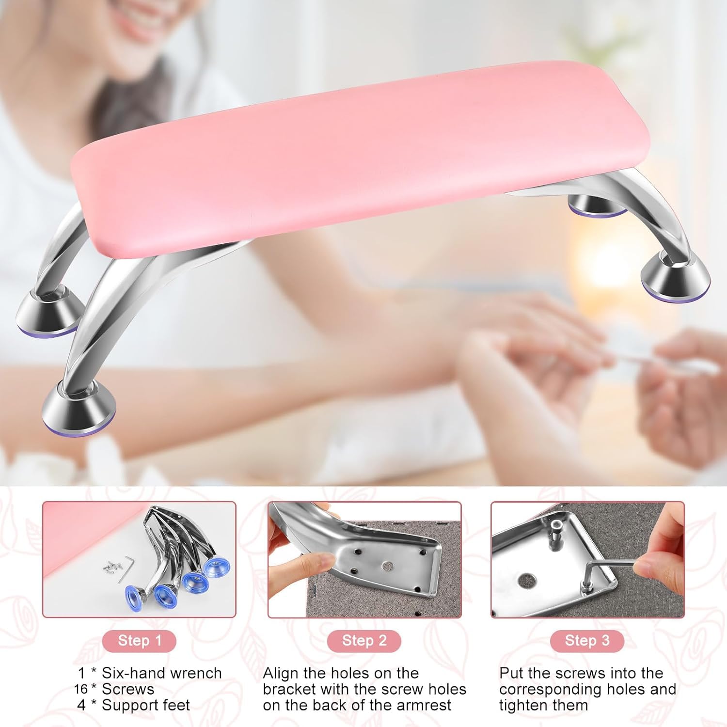 Pink Microfiber Leather Nail Arm Rest Cushion - Soft Hand Rest for Manicure & Pedicure