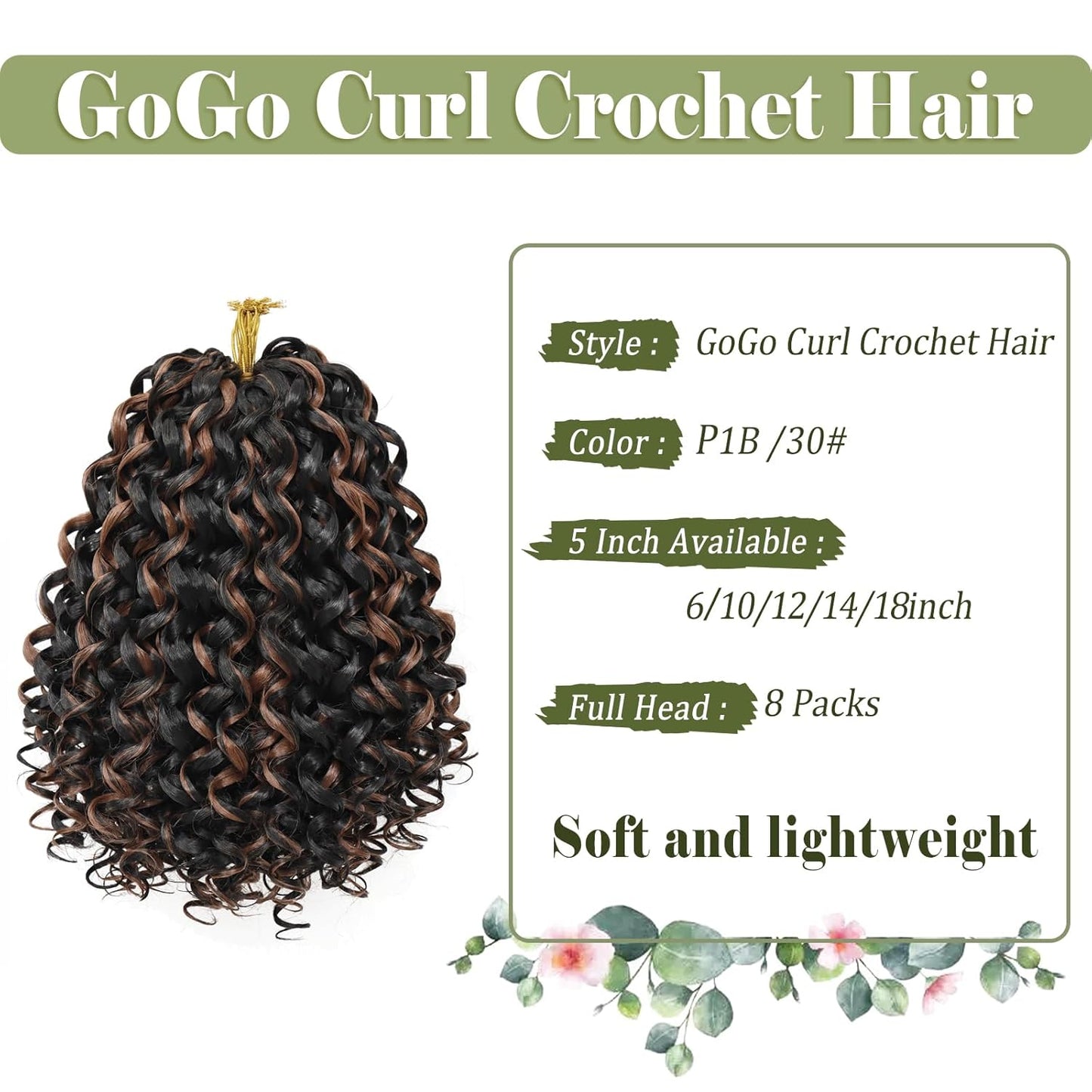 GoGo Curl Crochet Hair 10 Inch - 8 Packs Ombre Brown Water Wave Extensions for Black Women