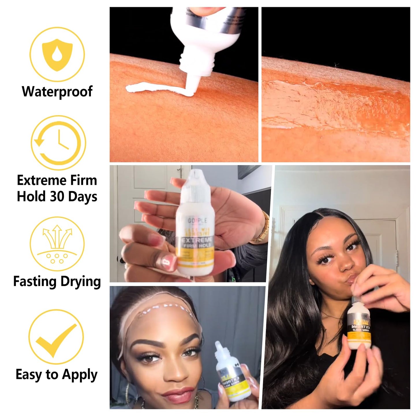 Wig Glue 1.28OZ, Waterproof Lace Front Adhsive for Wigs with Tools and Hair Wax Stick (Lace Adhesive/Wig Glue Remover/Wax Stick/Edge Control Wax/Elastic Band/Hair Dual Drush/Wigs Caps)