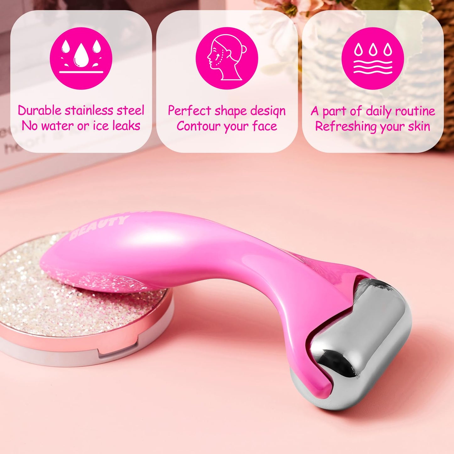 360° Rotating Ice Roller for Face-Stainless Steel Facial Massage Tool for Skin Tightening, Ice Face Roller -Wrinkle Reduction & Dark Circle Relief, Gift for Skincare Enthusiasts.