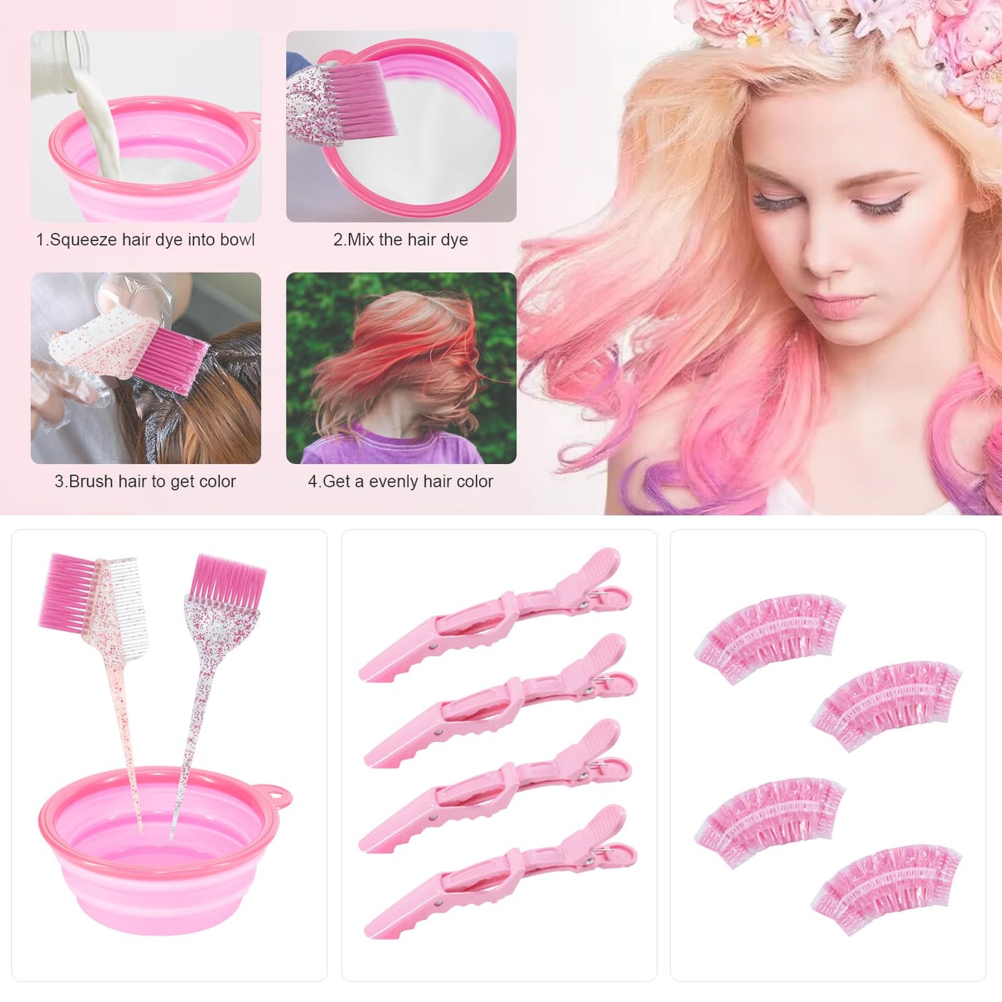 Asqraqo 11pcs Hair Coloring Kit - Professional Salon Tools for DIY Mixing, Includes Clips, Bowl, Dye Brush, Earmuffs - Perfect for Bleaching and Dye
