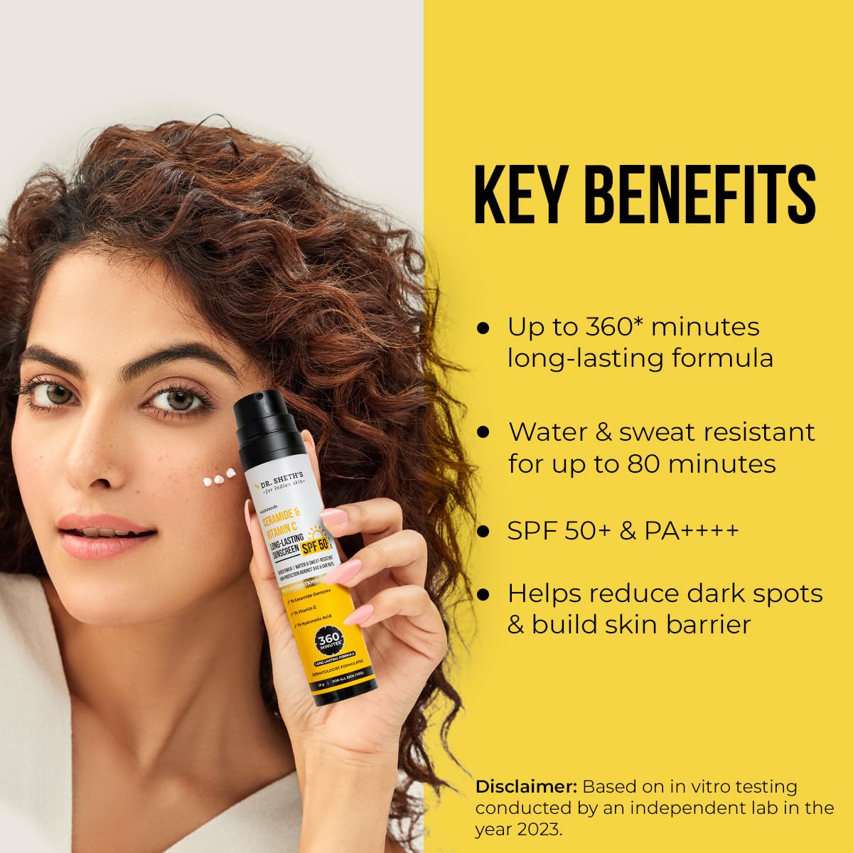 Dr. Sheth's Ceramide & Vitamin C Long lasting Sunscreen SPF 50+ PA++++ | Water & Sweat-Resistant | Non-Greasy & Quick-Absorbing | For Women & Men | 50g