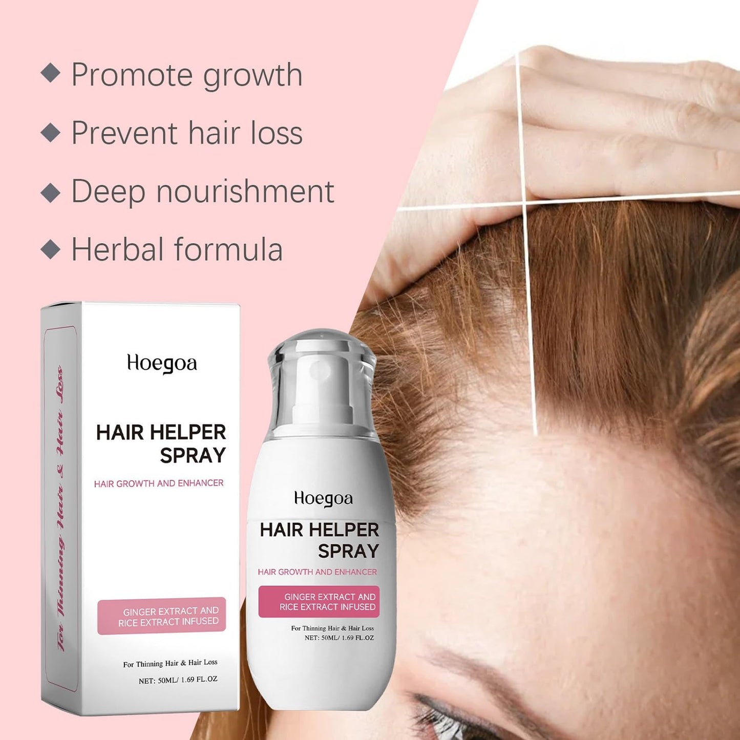 3Pcs Hair Helper Spray 2.0,Rice Nutri Spray for Hair Growth with Biotin and Ginger,Hair Regrowth Serum for Thinning Hair,Promotes Thicker Fuller Hair(50ml)