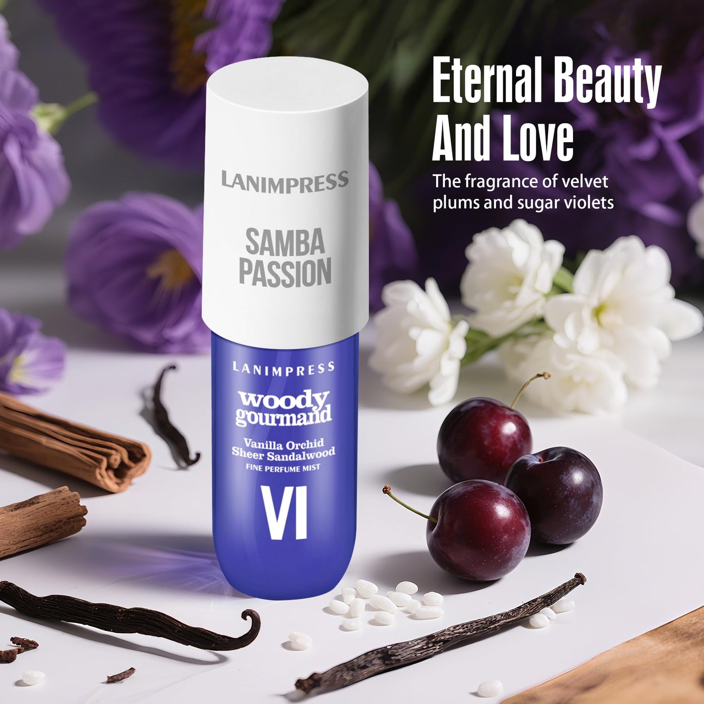 LANIMPRESS Perfume - No.6,Body Spray For Women(Eau De Perfum) Hair & Body Fragrance Mist,Fresh Fruity & Floral Flavors Gourmet Tune(Velvet Plum +Sugared Violet+Vanilla ) Perfumes For Women(3 fl oz)