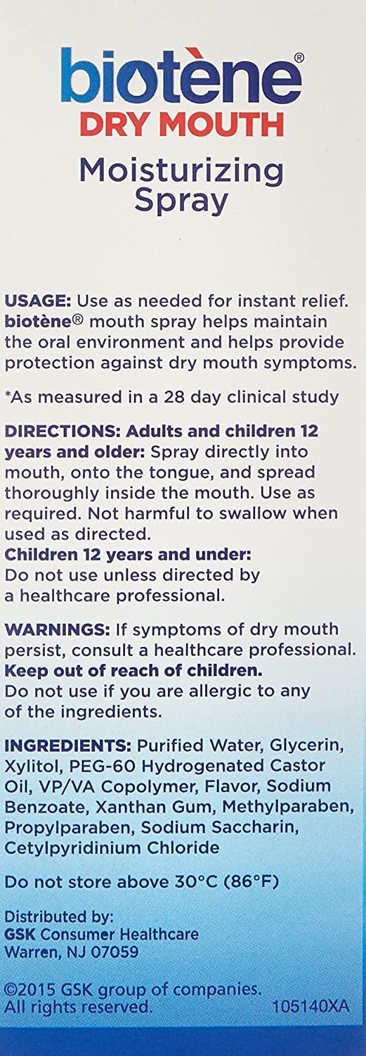 Biotene Gentle Mint Moisturizing Mouth Spray, Sugar-Free, for Dry Mouth and Fresh Breath, 1.5 Fl Oz (Pack of 3)