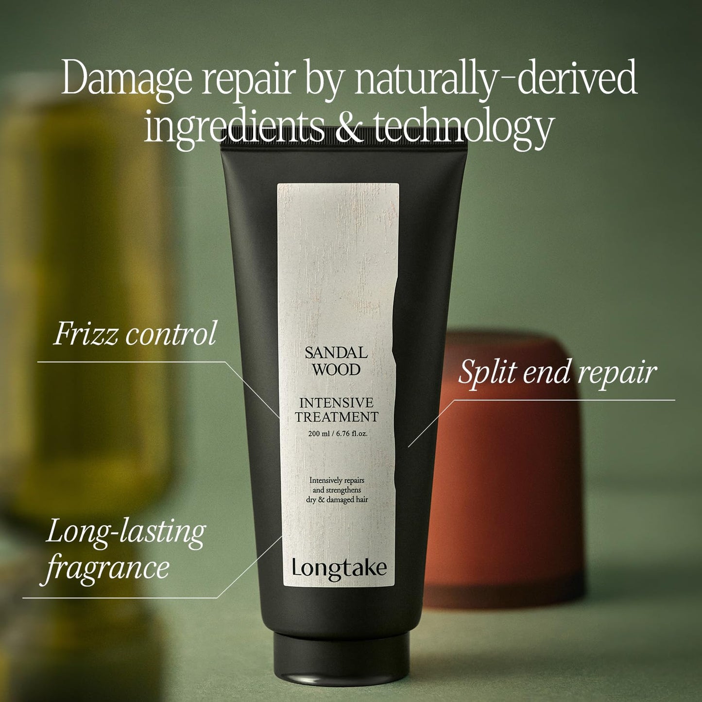 LONGTAKE Sandalwood Intensive Hair Perfume Treatment 6.76 Fl OzㅣImproves softnessㅣ Anti-frizzㅣSplit end repairㅣFor All hair types