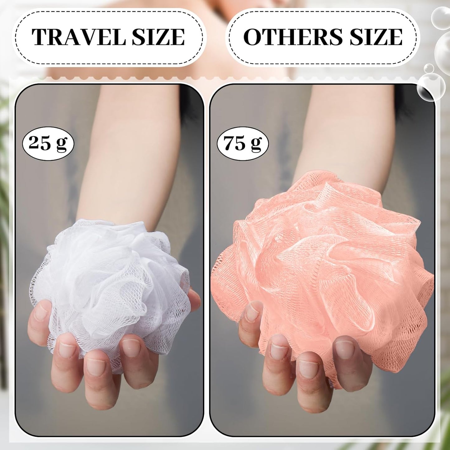 Travel Size Loofah Set - 12 Individually Wrapped Mini Bath Sponges with Case (Black, 25g)
