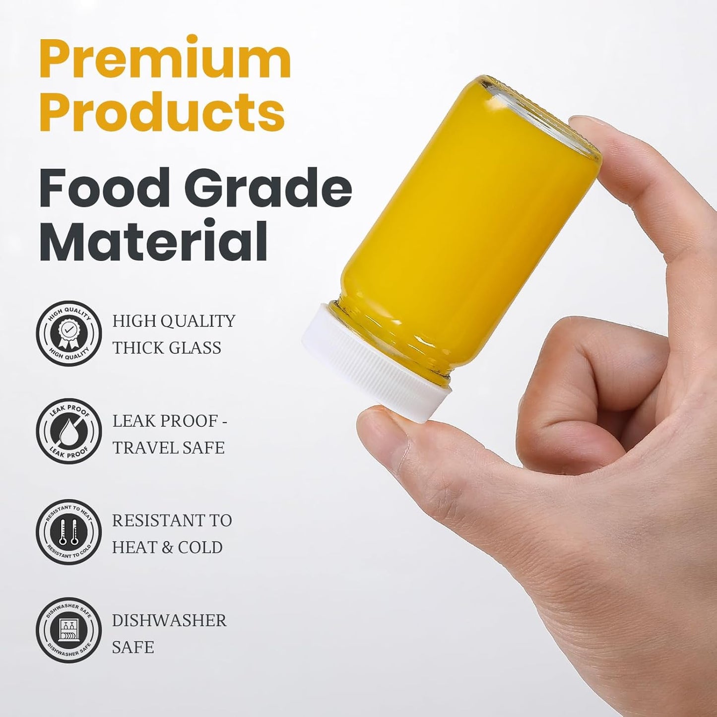 20 Pack Mini Glass Shot Bottles 2 oz with Lids & Labels - Leakproof Travel Jars for Juice, Whiskey, Wellness Shots