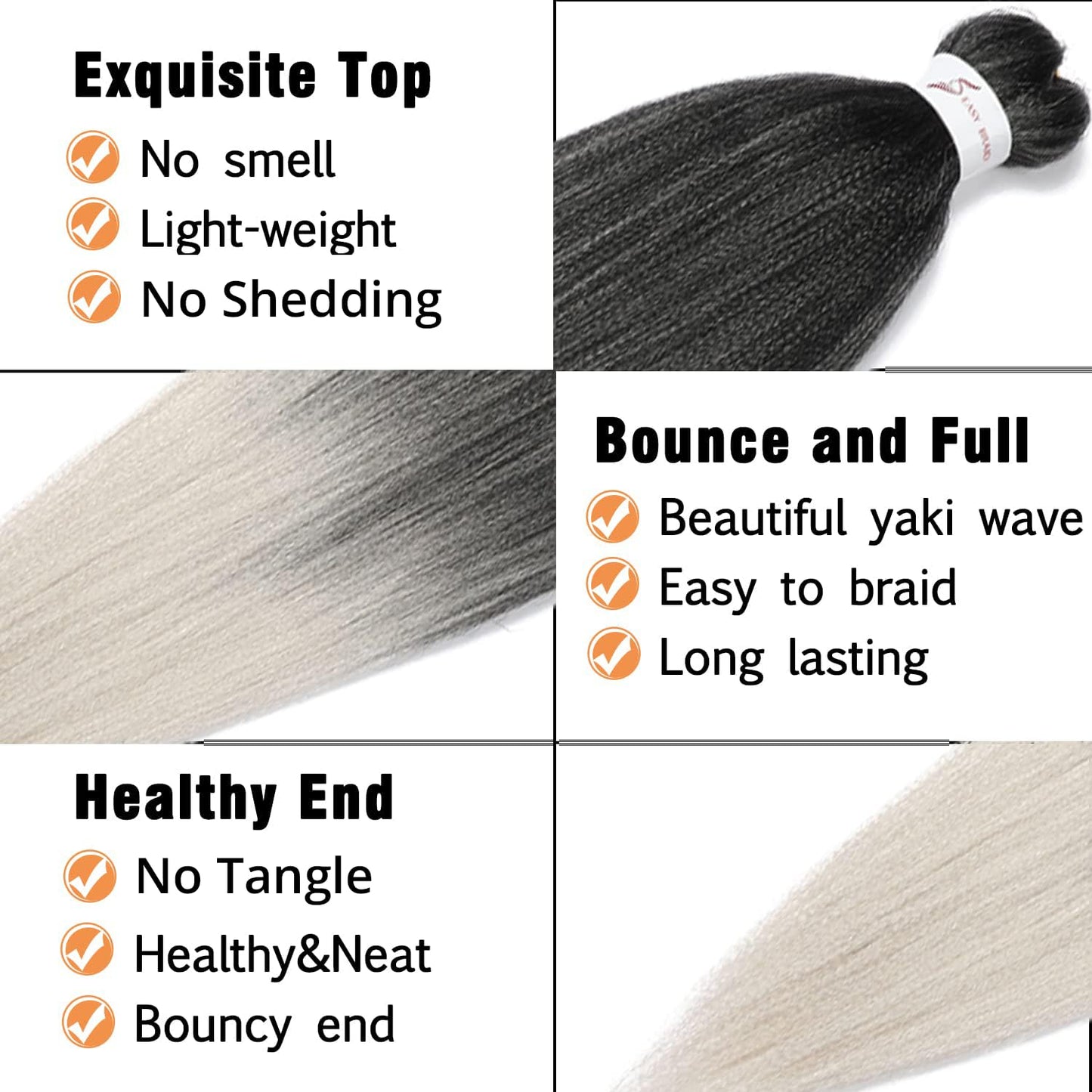8 Packs 20-Inch Ombre Pre-Stretched Braiding Hair - Soft Yaki Texture Extensions