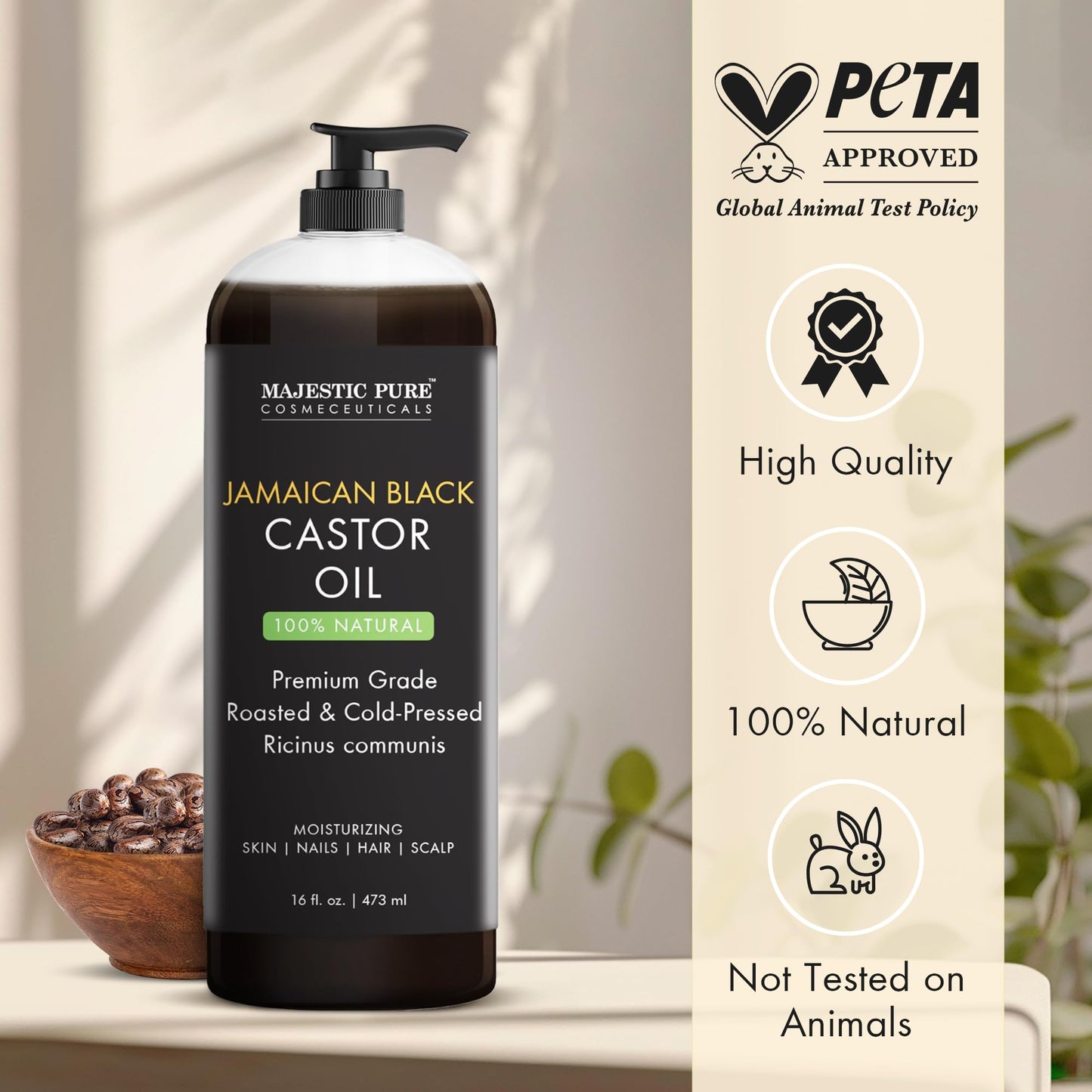 MAJESTIC PURE Pure Jamaican Black Castor Oil for Hair Care, Strengthening, Nourishing, and Volumizing Formula - Non GMO Verified, 16 Fl Oz