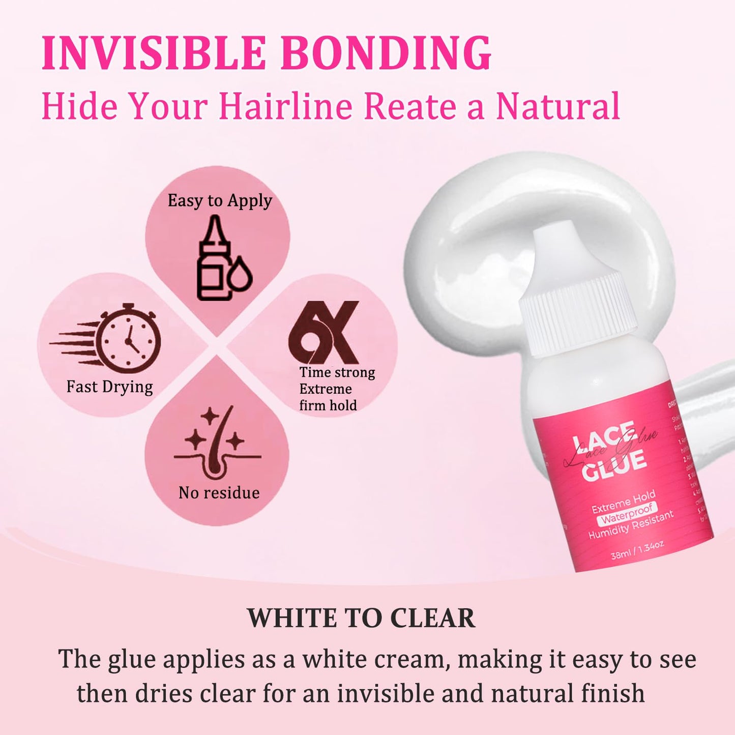 Extreme Hold Lace Glue for Wigs, Waterproof Oil-Resistant Wig Glue for Front Lace Wig, Strong Invisible Bonding Adhesive, 1.3oz, Non-Toxic, No Shine, No Odor or Latex