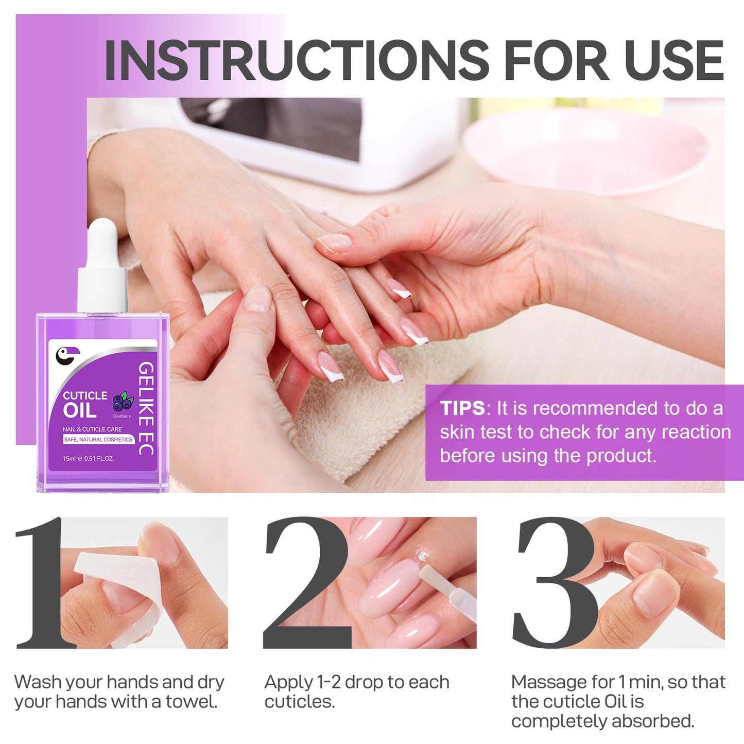 Nail Cuticle Oil for Moisturize and Repair - Gelike EC Easy and Quick Absorb Cuticles Care Treatment - Natural Blueberry Smells for Women and Men Dry Damaged Thin Nails