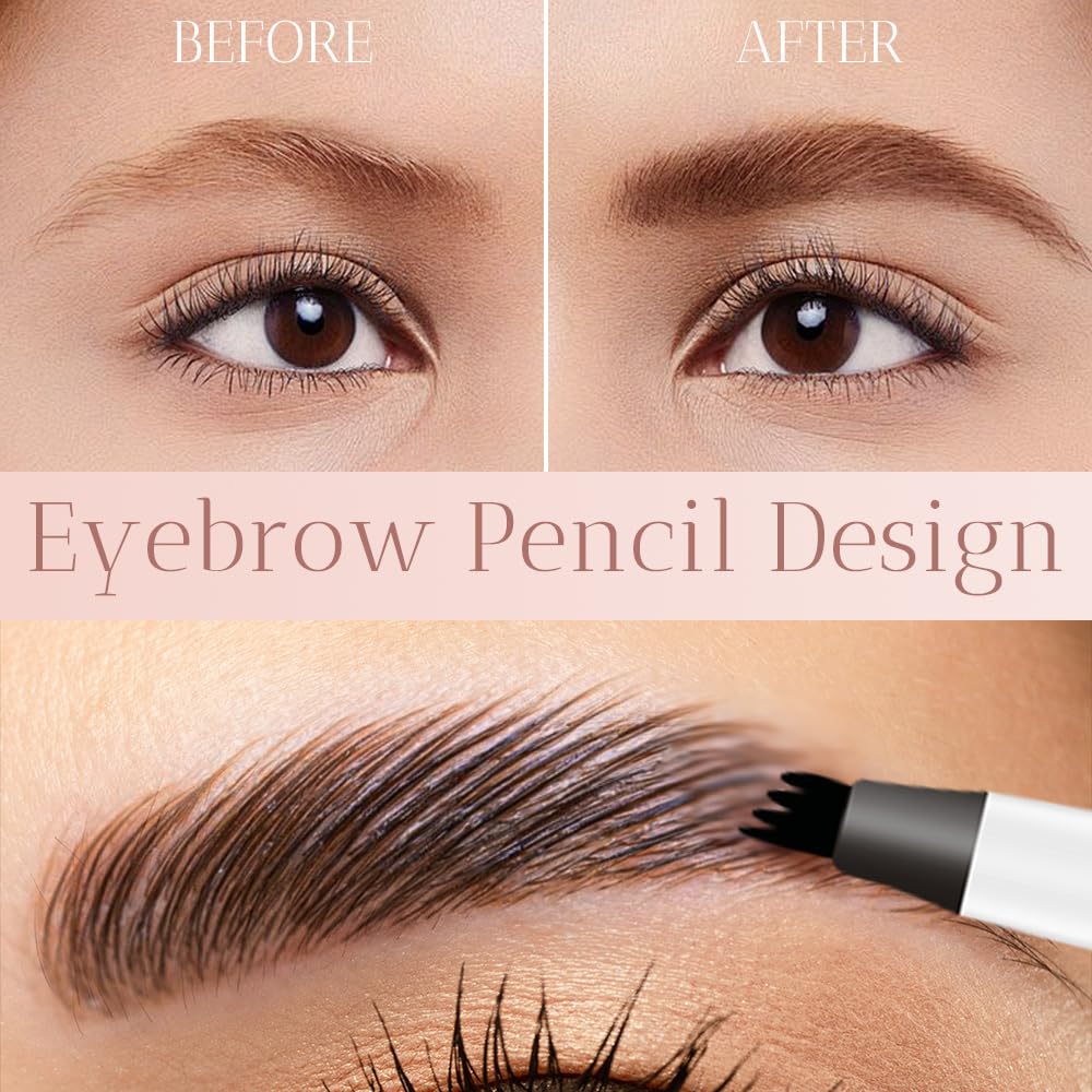 2 Pcs 3D Waterproof Magic Eyebrow Pencil, Upgrade Eyebrow Microblading Pen 4 Tipped Precise Brow Pen, Long-Lasting Fine Stroke Microblade Eyebrow Pencil (Gray)