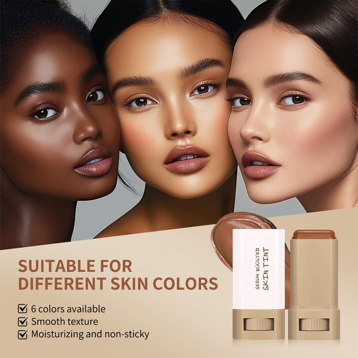 Covebalm Beauty Skin Tint, Serum Boosted Hydration skin tint for Black Women, Foundation Stick Beauty Balm, Lasting Moisturizing, Non-Greasy & Waterproof (#03)