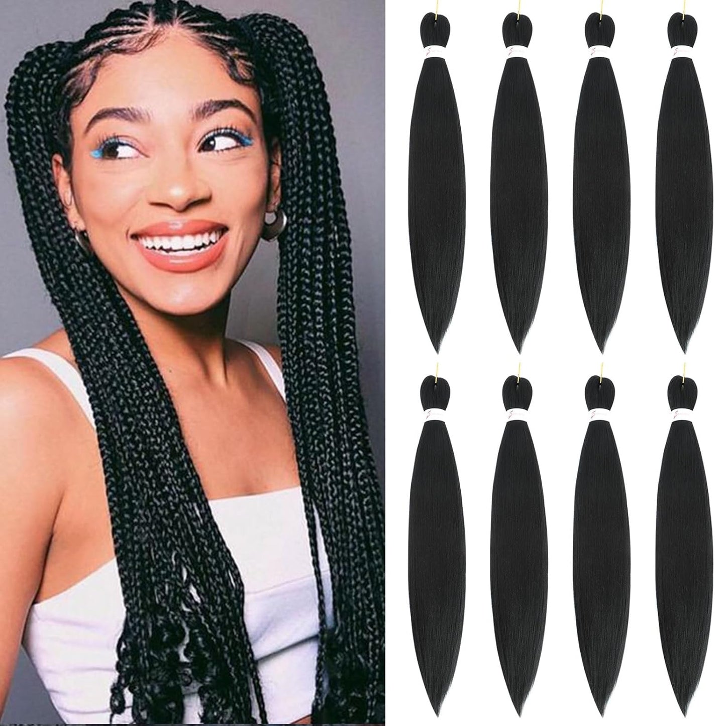 24-Inch Pre-Stretched Braiding Hair - 8 Packs Soft Yaki Texture for Crochet & Twists
