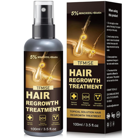 5% Minoxidil Spray for Men & Women - Extra Strength Hair Growth Solution with Biotin, 3.38 Fl. Oz