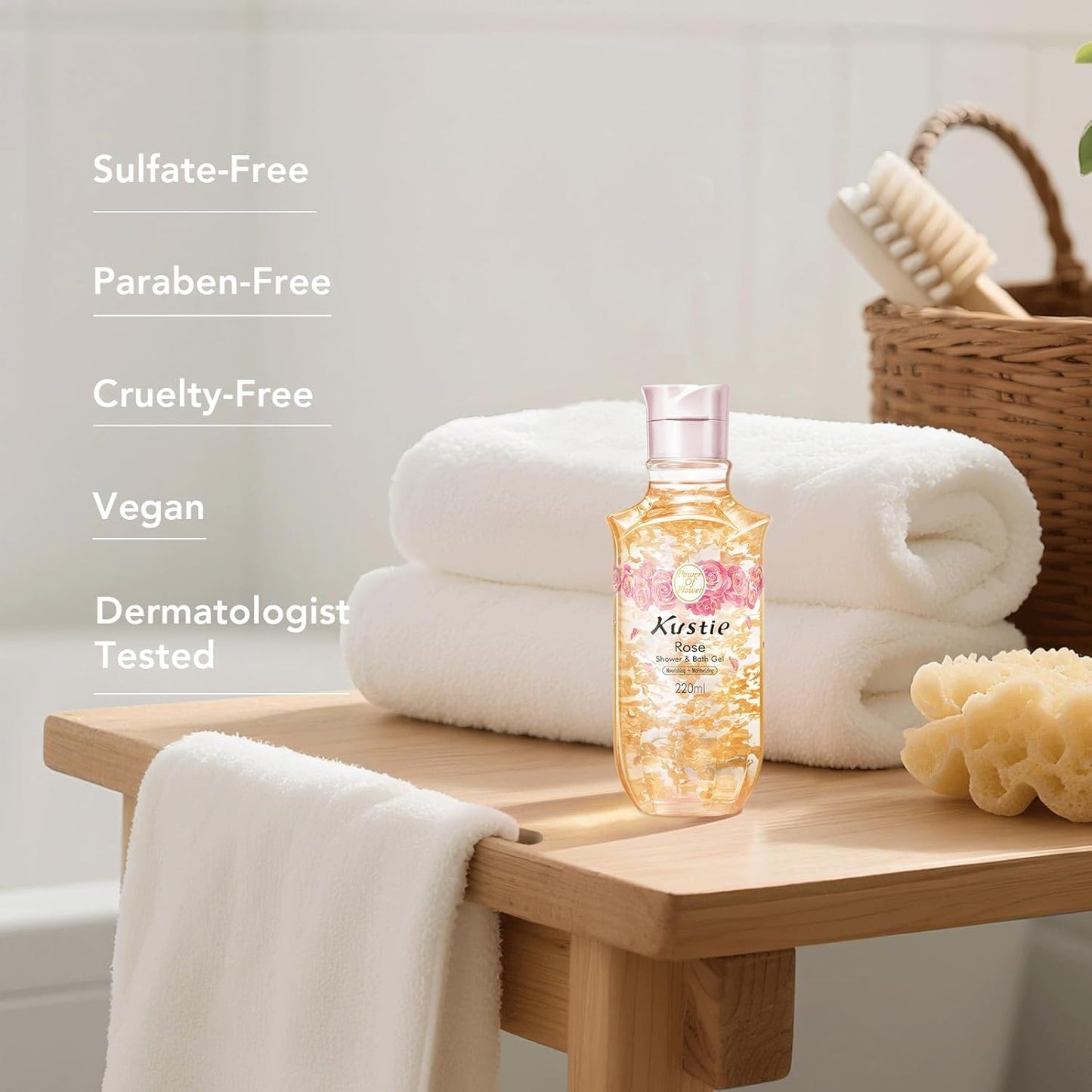 Rose Oil Anti-Aging Body Wash with Real Petals | Deep Moisturizing Shower Gel for Dry Skin, 16.9 fl oz