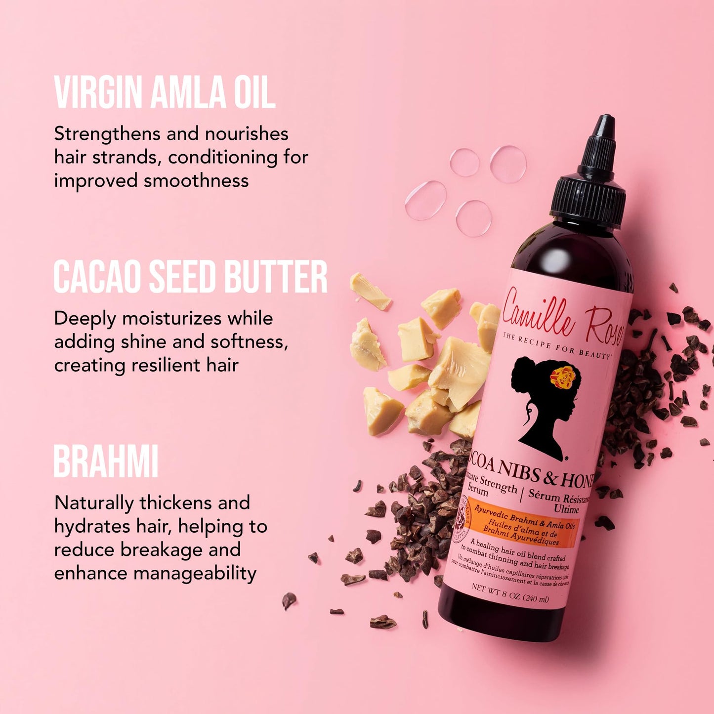 Camille Rose Cocoa Nibs & Honey Hair Growth Serum, with Amla Oil to Naturally Thicken Strengthen and Condition, for All Hair Types, 8 oz