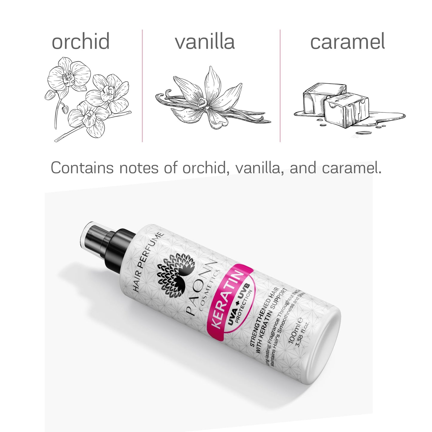 PAONN Keratin Hair Perfume, Keratin-Enriched Mist, UVA & UVB Protection Fragrance, Long-Lasting Scent, Hair Care Smoothness & Shine