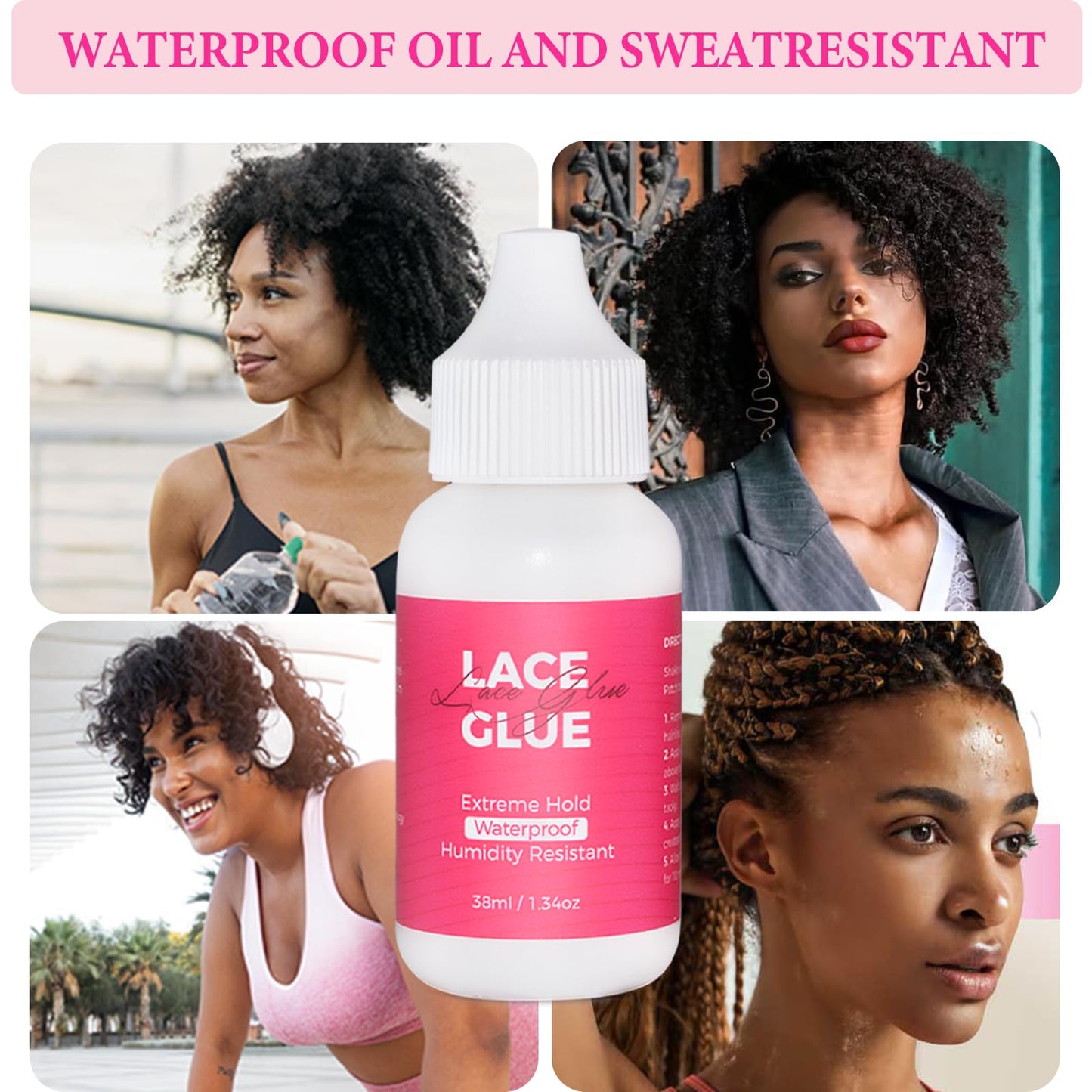 Extreme Hold Lace Glue for Wigs, Waterproof Oil-Resistant Wig Glue for Front Lace Wig, Strong Invisible Bonding Adhesive, 1.3oz, Non-Toxic, No Shine, No Odor or Latex