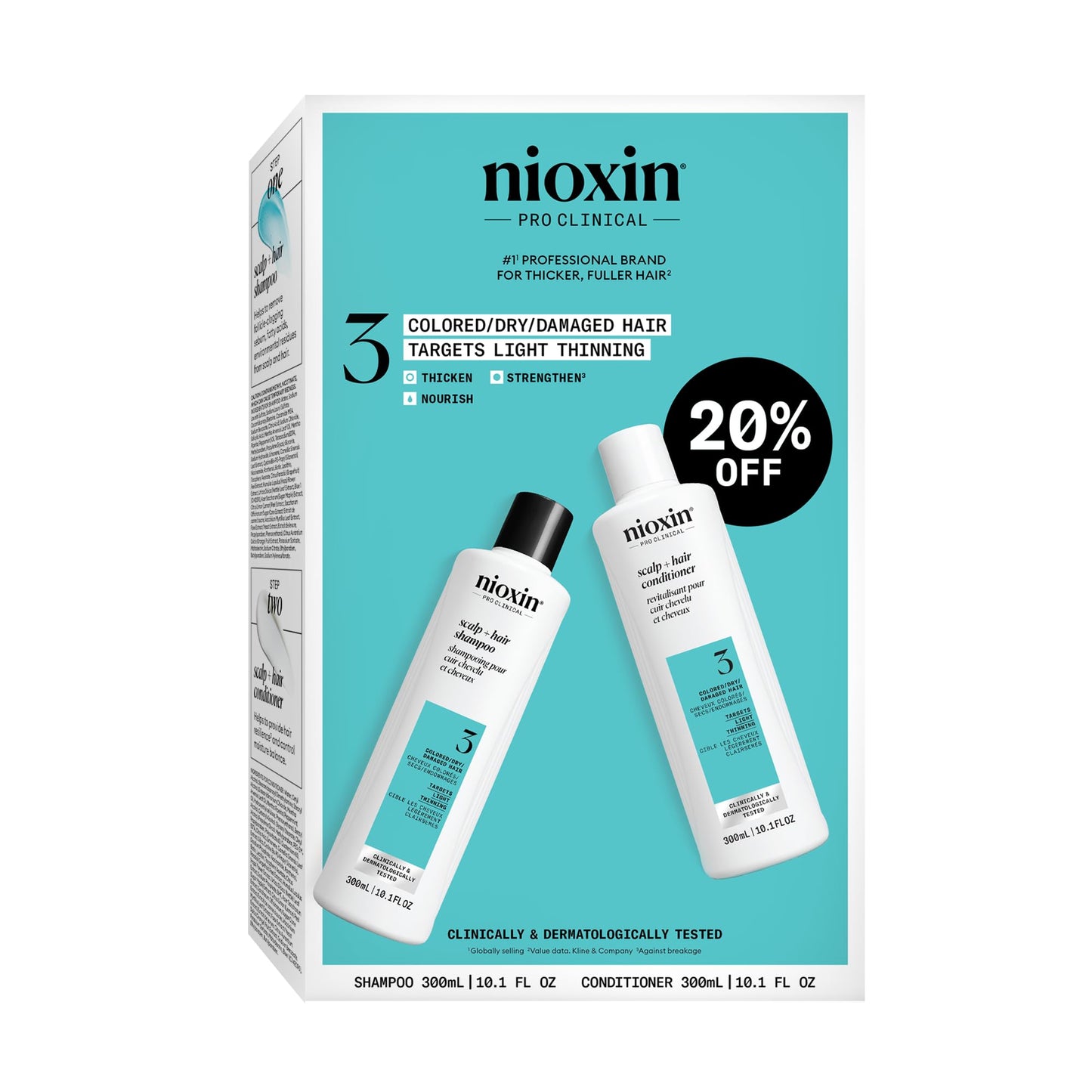 Nioxin Duo Kit | System 3 Scalp + Hair Thickening Shampoo & Conditioner, 10.1 Fl Oz Each | For Colored, Dry, & Damaged Hair with Light Thinning