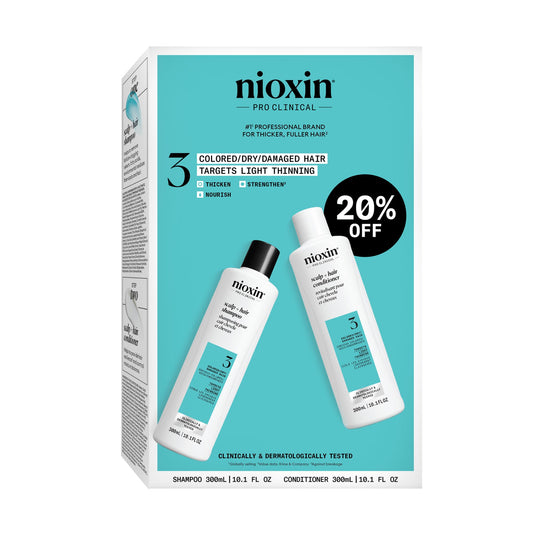 Nioxin Duo Kit | System 3 Scalp + Hair Thickening Shampoo & Conditioner, 10.1 Fl Oz Each | For Colored, Dry, & Damaged Hair with Light Thinning