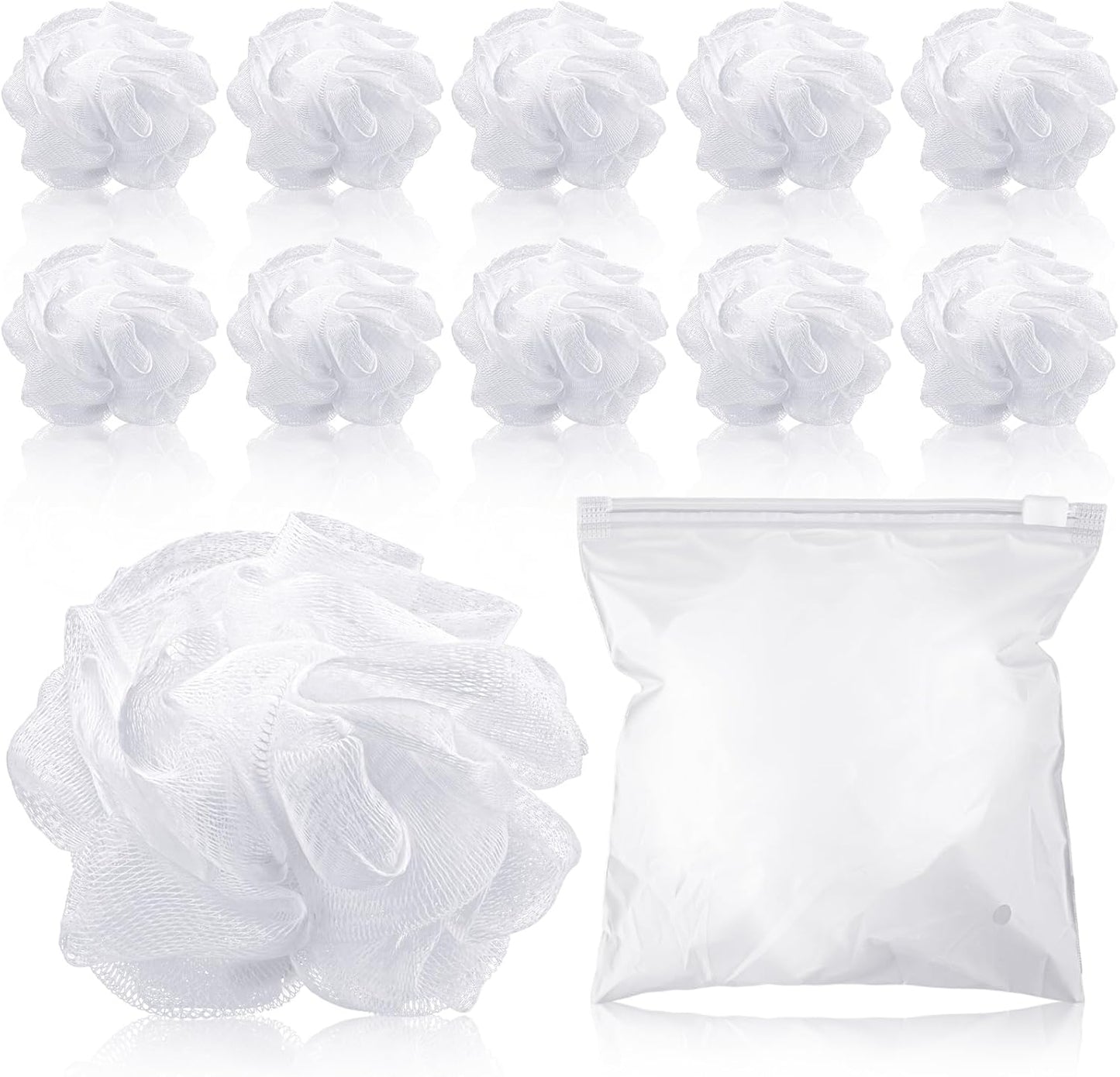 Travel Size Loofah Set - 12 Individually Wrapped Mini Bath Sponges with Case (Black, 25g)
