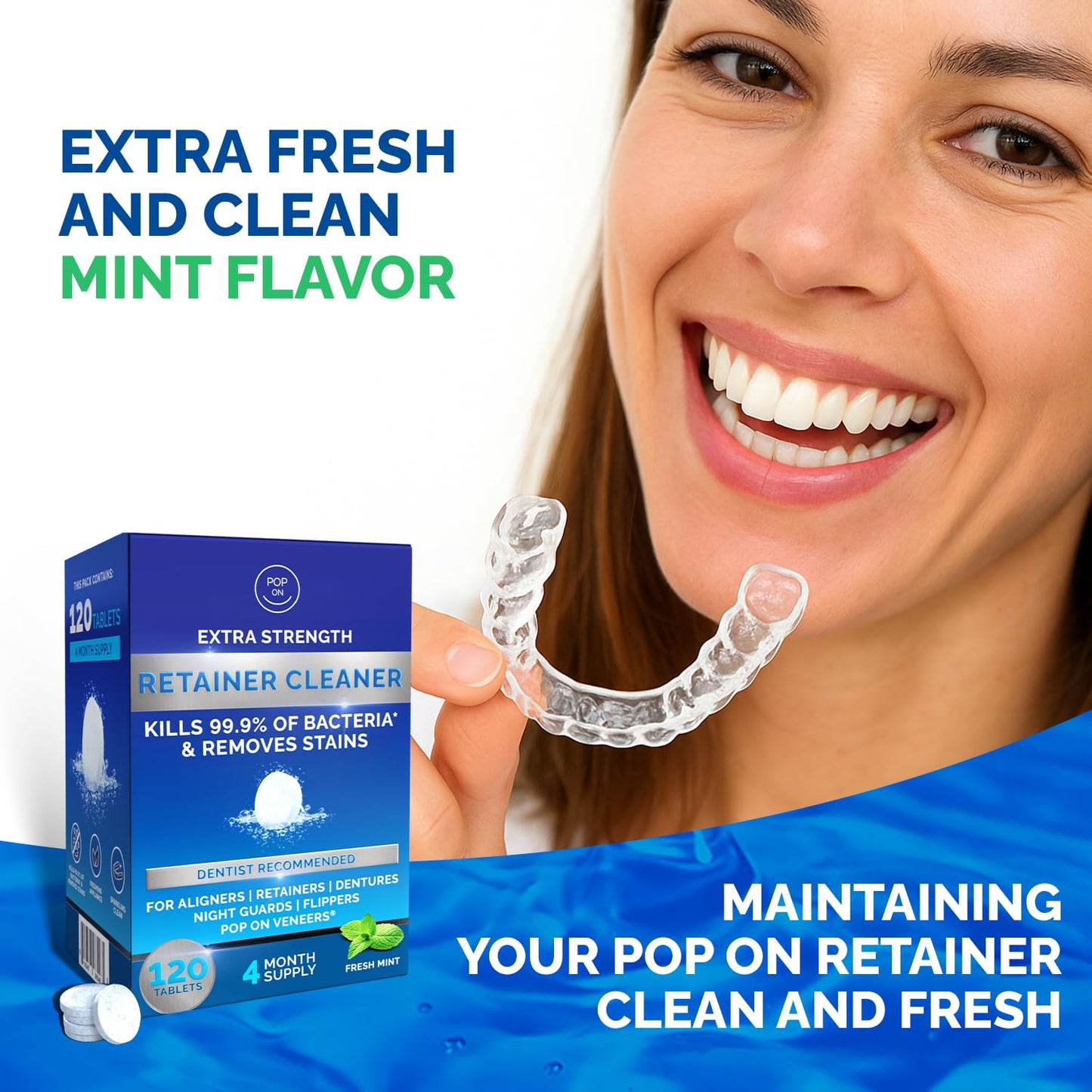 Retainer Cleaner Tablets for Invisalign FSA HSA Approved for Ultrasonic Cleaners -120 Denture Cleaning Tablets for Aligners, Night Guard, Mouth Guard - Denture Cleaner Tablets 4-Month Supply