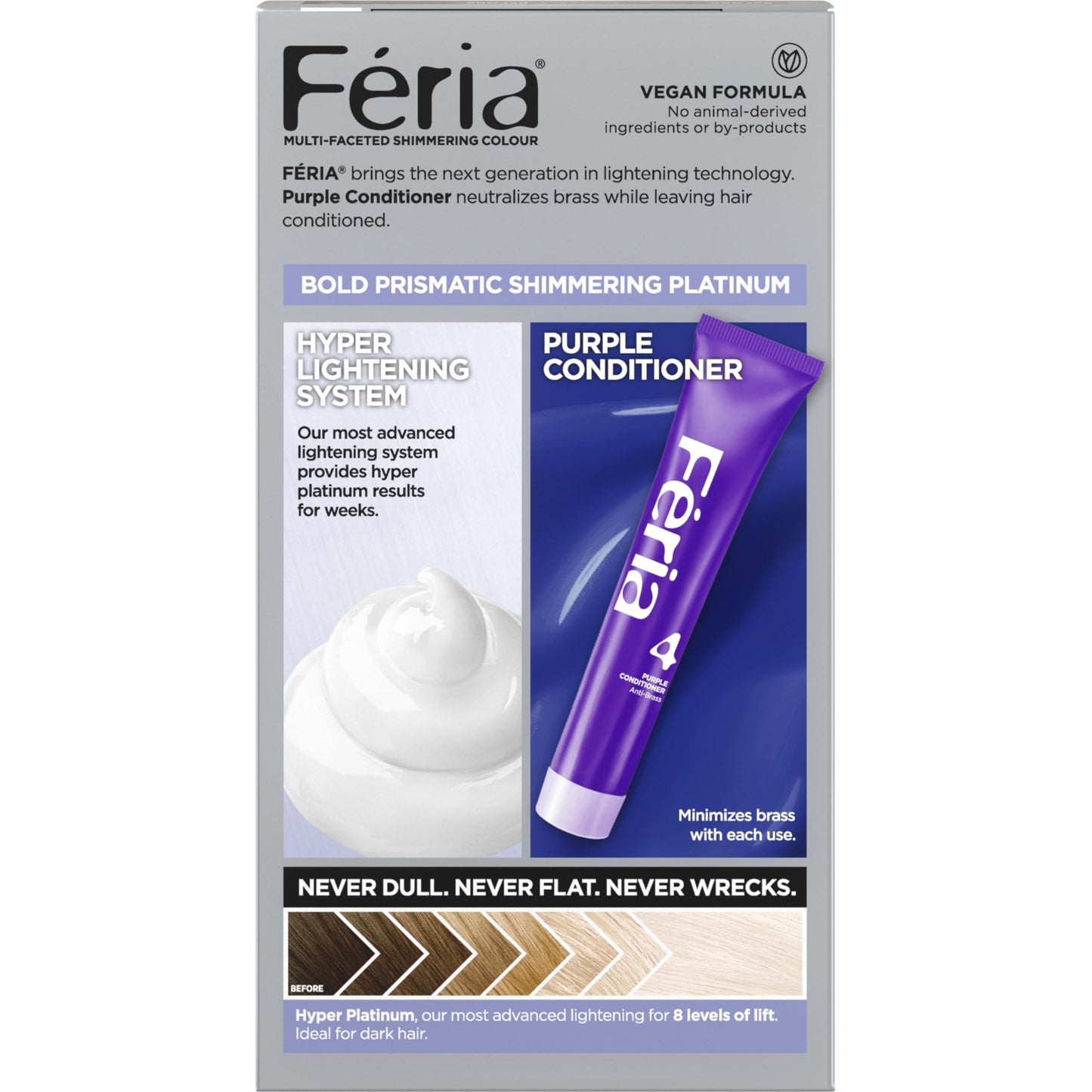 L'Oreal Paris Feria Hyper Platinum Advanced Lightening System Hair Bleach, Lifts Up To 8 Levels, Includes Anti Brass Purple Conditioner, 1 Hair Dye Kit