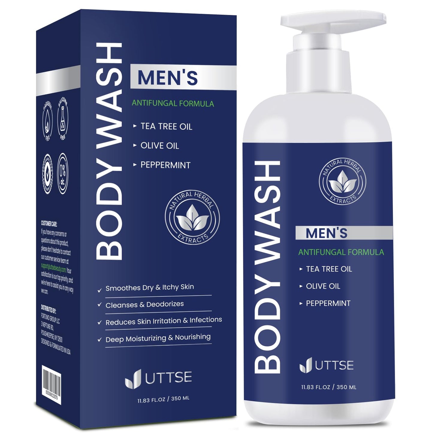 Uttse Tea Tree Body Wash: Antifungal Soap for Men - Eliminates Body Odors & Skin Irritations - 11.8fl oz/350mL