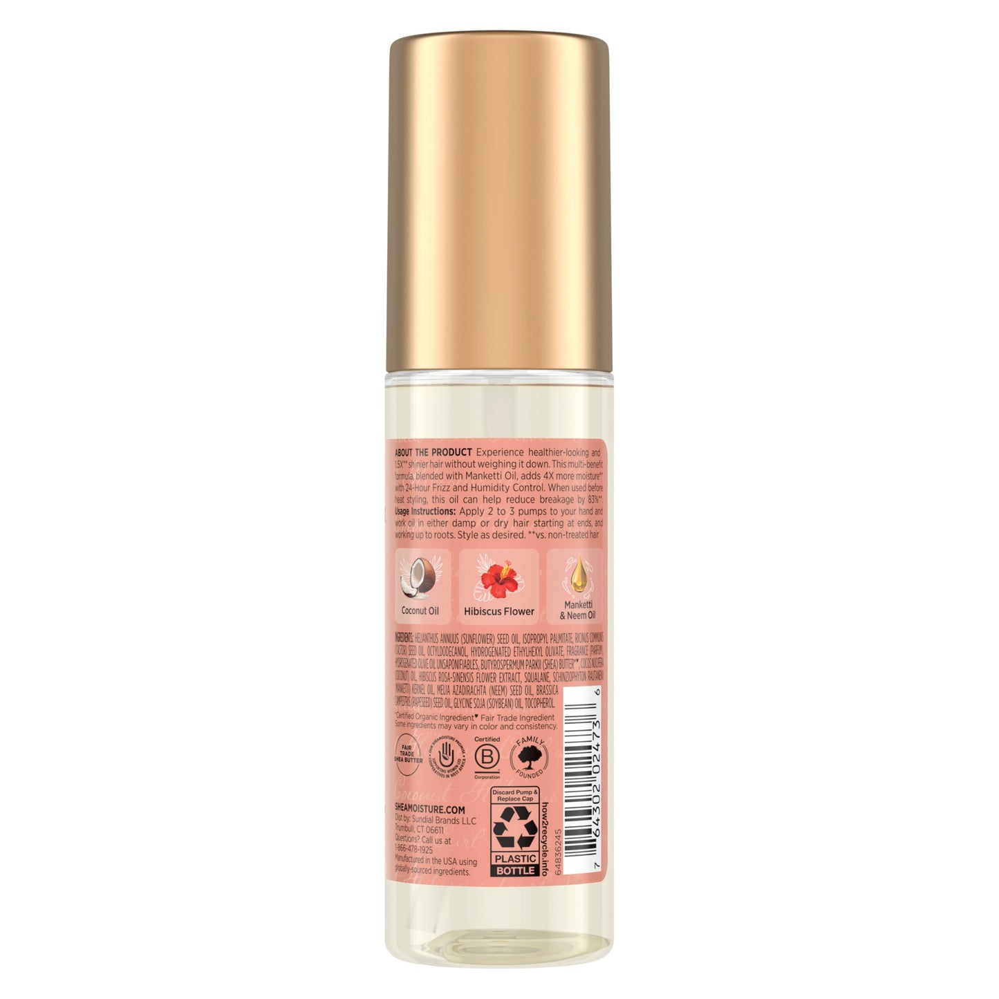 SheaMoisture Coconut & Hibiscus Smooth & Shine Oil Coconut & Hibiscus Softens and Hydrates Hair With Manketti and Coconut Oil For a Lightweight Texture 3.3fl oz