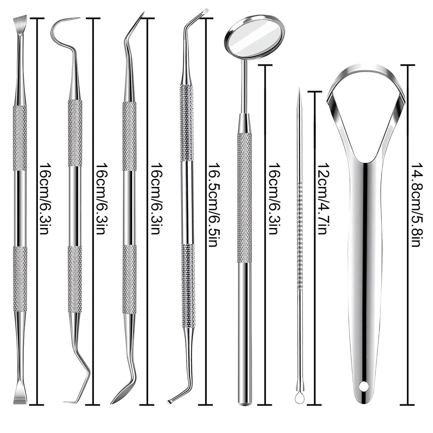 7pcs Dental Tools, Dental Pick Teeth Cleaning Tools Hygiene Kit, Professional Stainless Steel Tooth Scraper Plaque Tartar Cleaner - with Case, Personal Using, Pets - Teeth Cleaning Kit