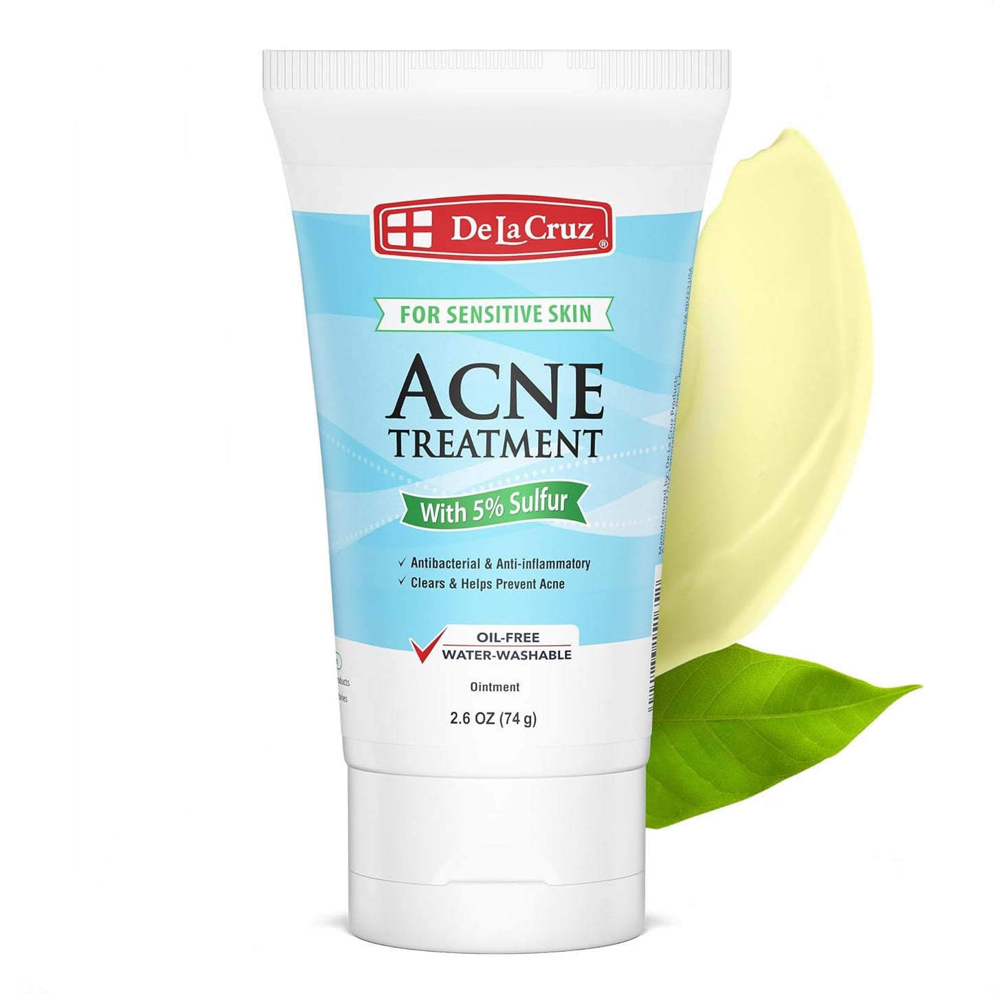 De La Cruz 5% Sulfur Ointment - Cystic Acne Treatment for Face and Body - Daily 10 Min Spot Treatment Mask - Safe and Effective Game Changing Hormonal Acne Treatment that Clears Up Pimples 2.6oz Tube