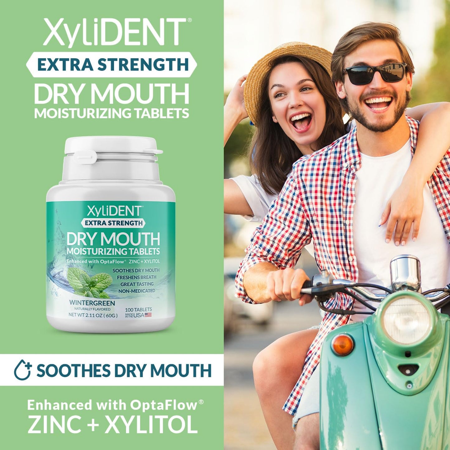 XyliDENT Extra Strength Xylitol Tablets for Dry Mouth Relief - Stimulates Saliva, Freshens Breath, Reduces Acid Production, Fast Acting Relief, 100 Count (Wintergreen)