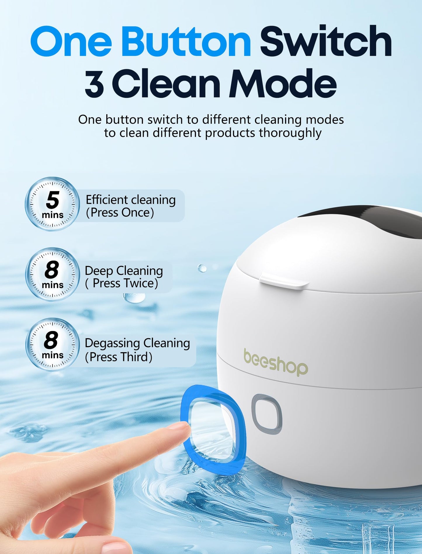 Ultrasonic Retainer Cleaner, 45kHz Retainer Cleaner Machine for Dentures, Mouth Guards, Night Guard, Braces, Aligner, Jewelry, 3 Modes Denture Cleaner & 200ML Dental Cleaning Pod (White)