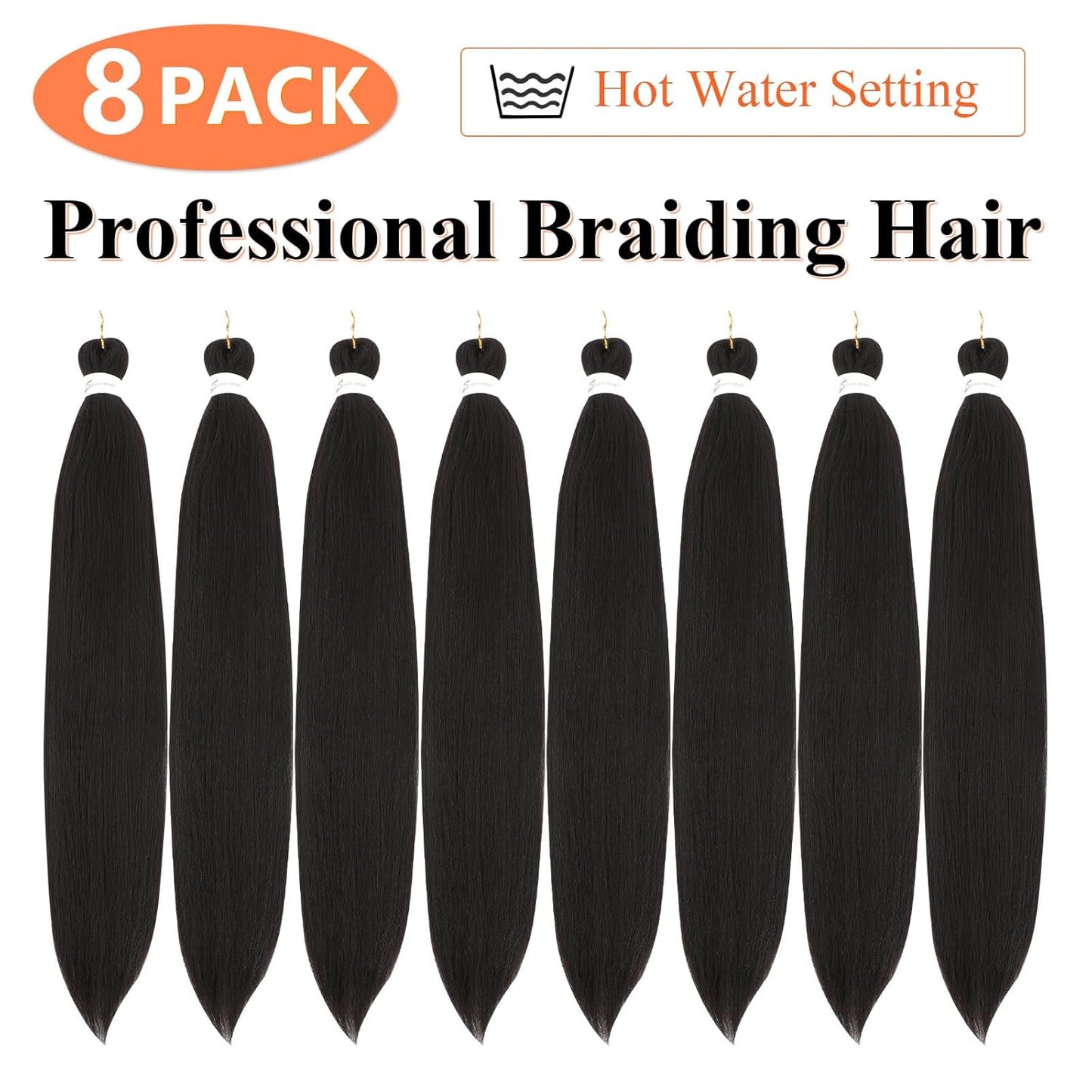 24-Inch Pre-Stretched Braiding Hair - 8 Packs Soft Yaki Texture for Crochet & Twists