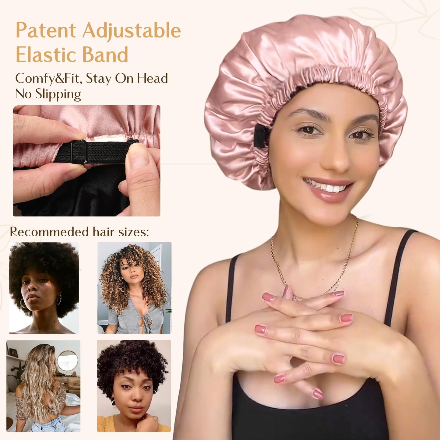 YANIBEST Adjustable Silk Bonnet Double Layer Satin Bonnet Hair Bonnet for Sleeping Bonnets for Women Hats Curly Natural Hair, Blush Pink