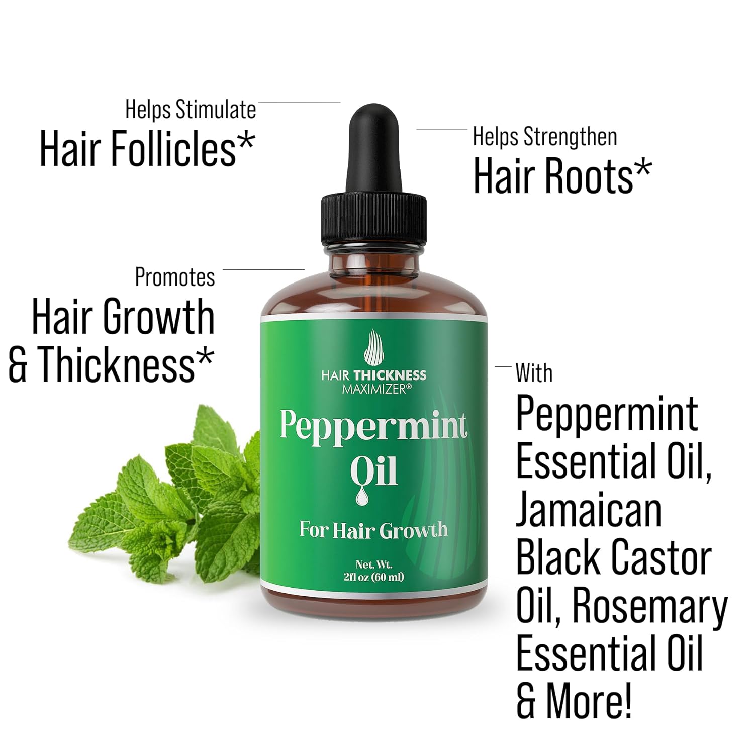 Peppermint Hair Growth Oil for Thicker Hair - 2oz Natural Formula