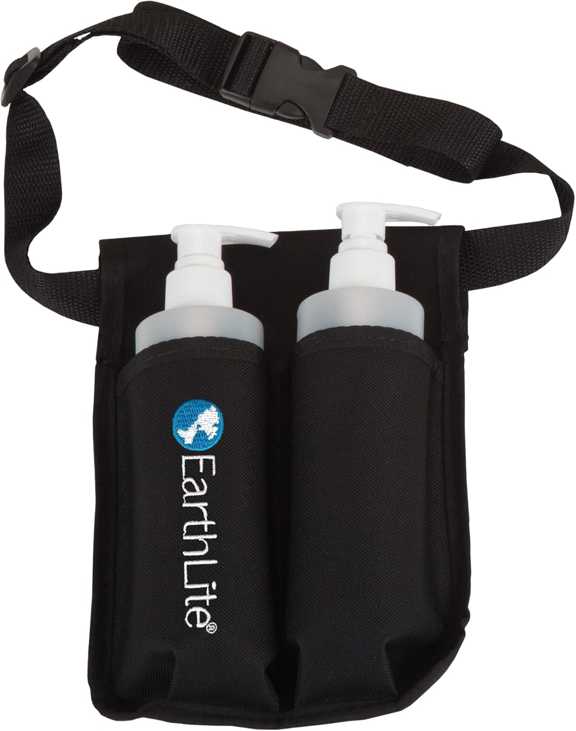 EARTHLITE Double Holster Massage Bottle Kit - 2 Heavy-Duty 8oz Bottles & Adjustable Strap for Oils & Lotions