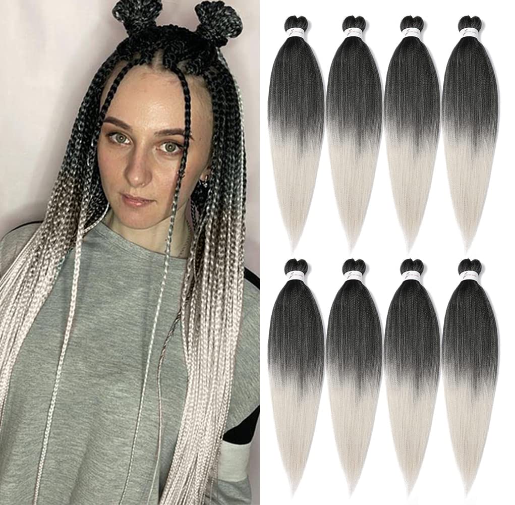 8 Packs 20-Inch Ombre Pre-Stretched Braiding Hair - Soft Yaki Texture Extensions