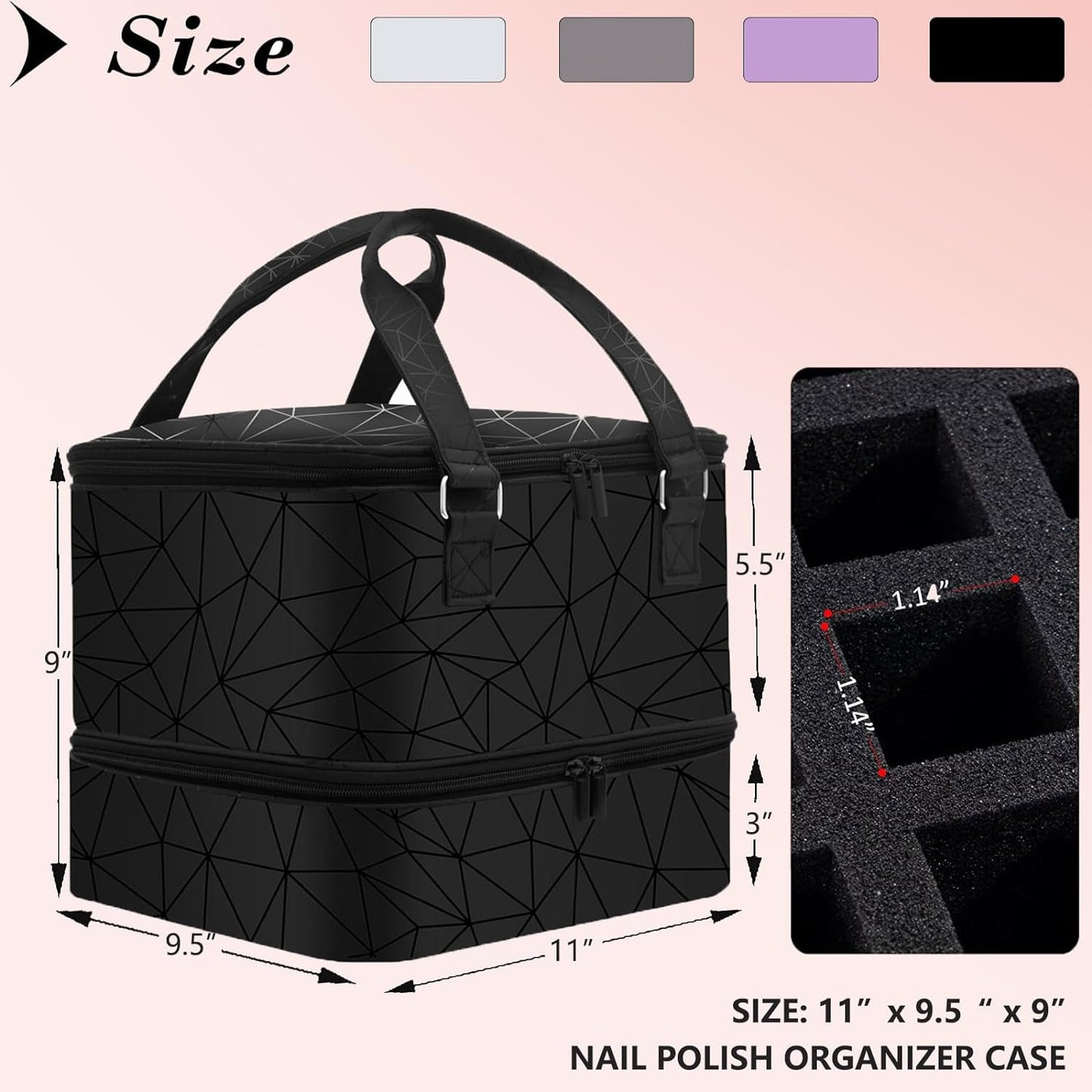 Nail Polish Organizer Bag with Travel Case for 30+ Bottles & Nail Lamp - Purple