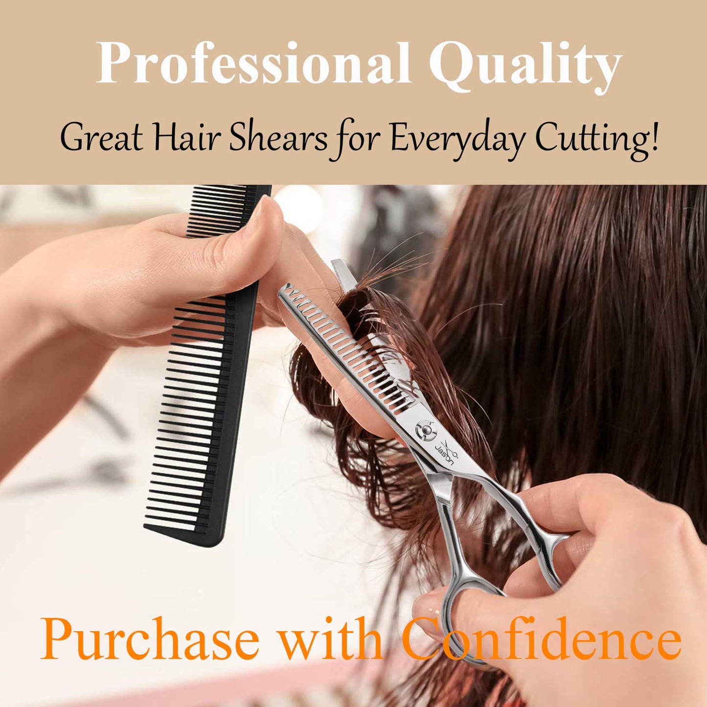 JASON 6" Texturizing Hair Scissors, 23 Teeth Hair Texture Shears Professional Blending Hair Thinning Scissor for Barber, Hairdresser, Stylist, Women and Men, Japanese 440C Stainless Steel