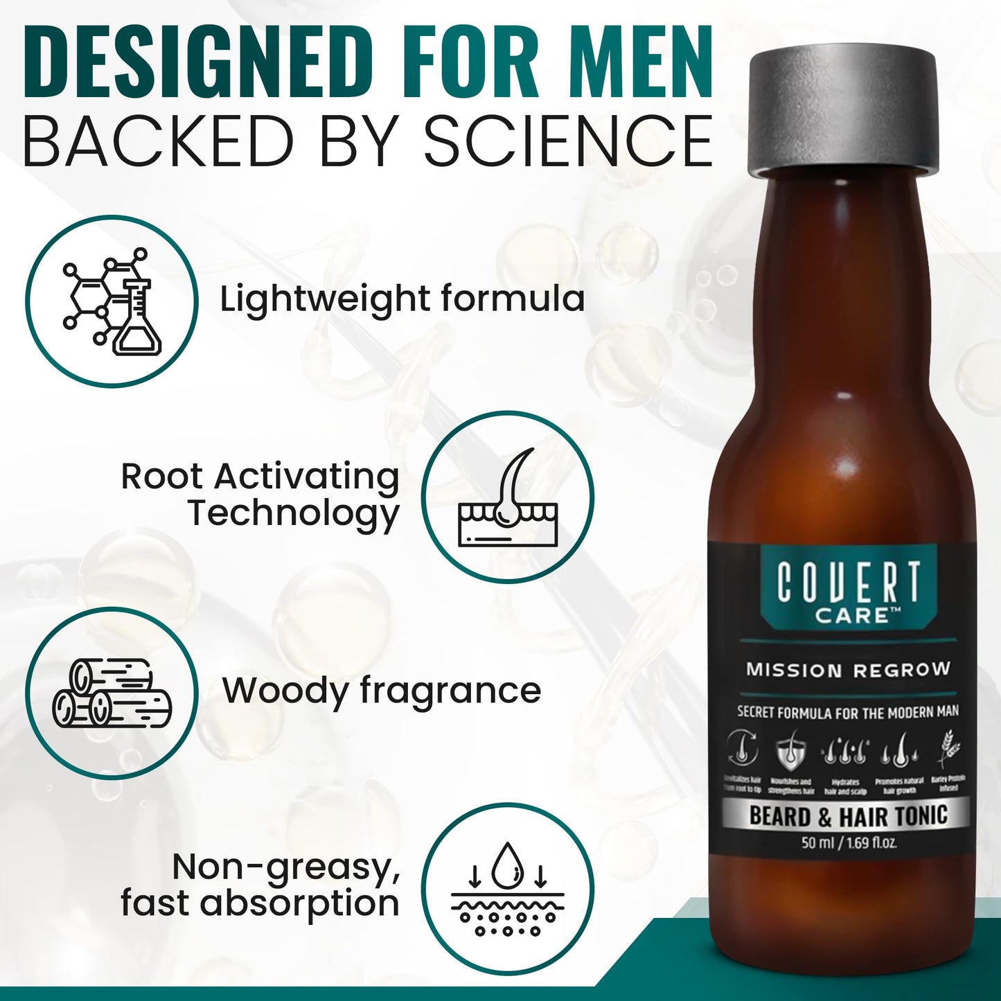 Hair and Beard Thickening Serum for Men – Lightweight Root Activator for Thinning Hair, Scalp Nourishment for Fuller, Stronger-Looking Hair